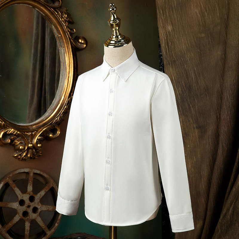 Boys' Suit Shirt Long Sleeve 2025 New Winter Children's White Shirt Big Kids Base Layer Black Fleece Thickened