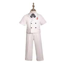 Childrens Suit Birthday Host Dress Boy 2024 New Summer White Piano Performance Costume Flower Girl