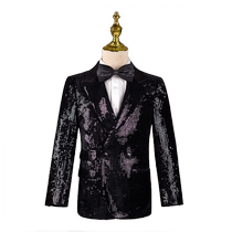 Boys Dress 2024 New Summer Childrens Suit Black Sequin Host Piano Performance Clothing