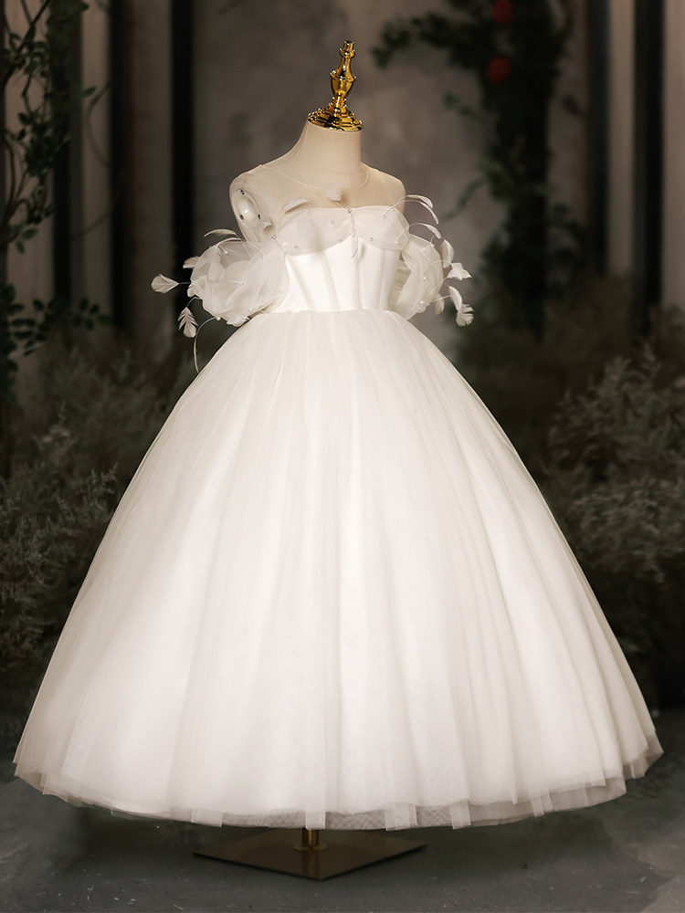 Girls' Dress, Light Luxury, Niche, High-End Children's Piano Performance Costume, White Wedding Dress, Birthday Princess Dress, Flower Girl Dress