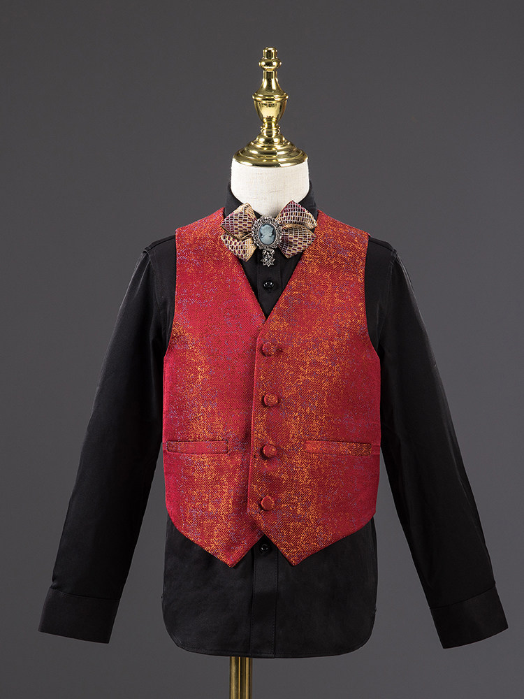 Boy's Suit Set, Flower Boy Red Stylish British-Style Small Suit, Children's Runway Outfit, Host Piano Performance Attire