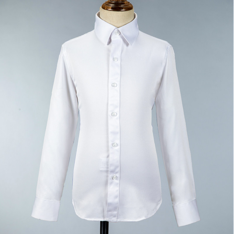Boys' Formal Shirt Long Sleeve 2025 New Children's White Shirt for Older Kids, Black Performance Outfit Matching