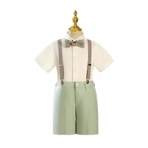 Boys dress 2024 new summer childrens host suspender suit pants flower girl piano performance suit handsome