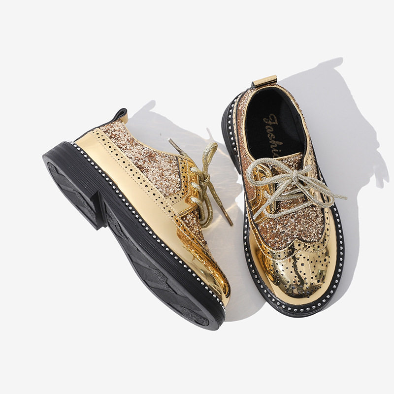 Boys' Leather Shoes 2025 New Model Children's Runway Suit Performance Black Shoes Accessories Gold British Casual Shoes Trendy