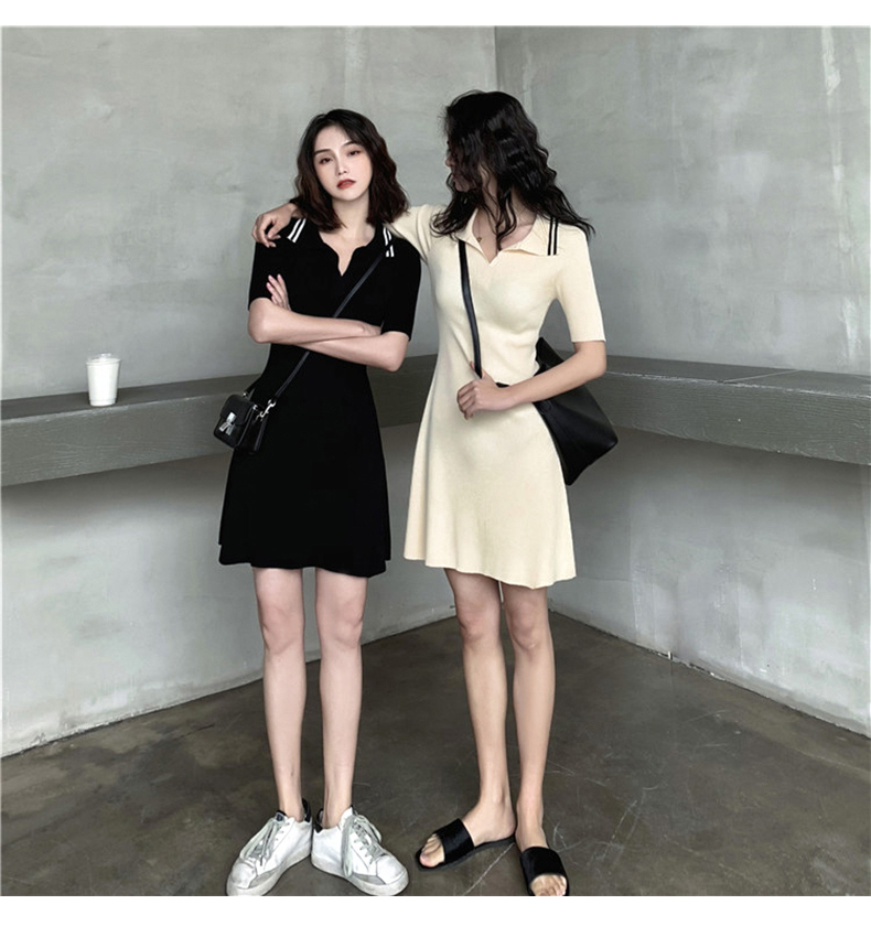 Xuân 2019 Phụ nữ đầm nữ phiên bản Hàn Quốc của cổ áo polo Váy dệt kim ngắn tay Slim eo cao khí chất váy nữ - Váy eo cao đầm đắp chéo cột eo