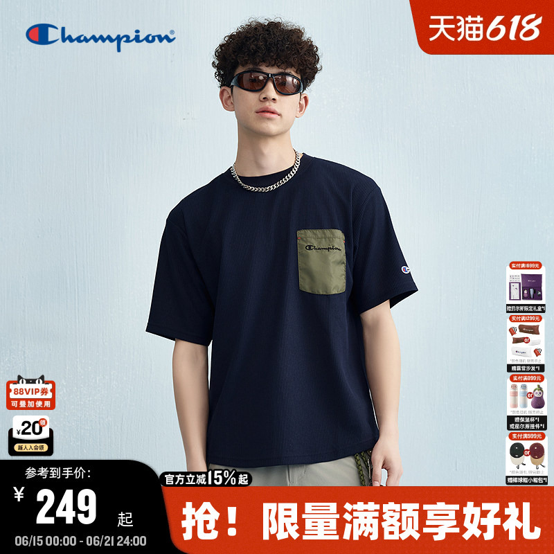 Champion Short-Sleeved T-Shirt for Men, New Summer Style with Patchwork Pockets, Sports Top for Women, Loose and Casual Champion Short-Sleeved T-Shirt for Men, New Summer Style with Patchwork Pockets, Sports Top for Women, Loose and Casual