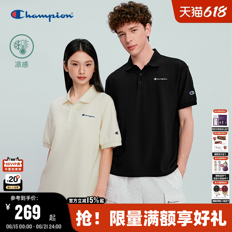 [Cool Feeling] Champion Short-Sleeved Polo Shirt for Men 26 Summer New Style Couple Old Money Style Lapel Trendy T-Shirt