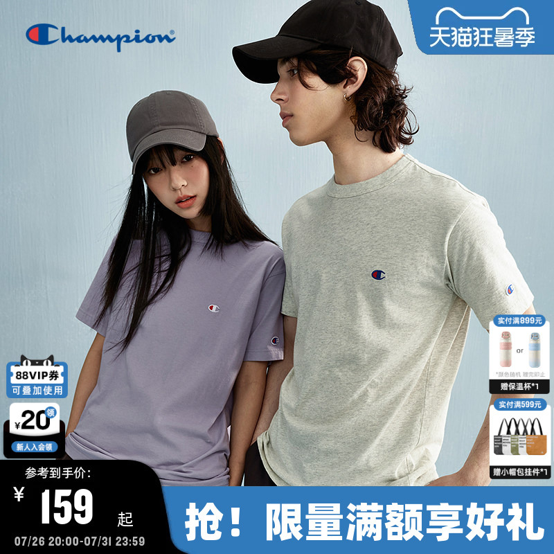 Champion T-Shirt Pure Cotton Couple 2026 Summer New Men's Embroidered Small C Short-Sleeve Slimming American Style Trendy Brand Champion T-Shirt Pure Cotton Couple 2026 Summer New Men's Embroidered Small C Short-Sleeve Slimming American Style Trendy Brand