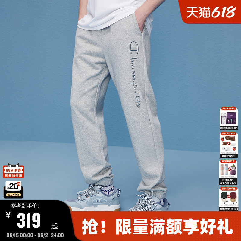 Champion Men's Casual Sweatpants, Spring and Autumn Style, American-Style Embroidery, Trendy Gray Straight-Leg Long Pants, Sports