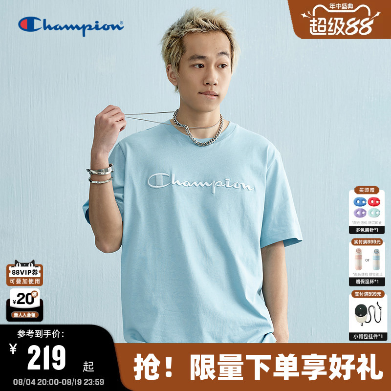 Champion Pure Cotton Couple Short-Sleeve T-Shirt for Men, New Summer Style with 3D Embroidery, American-Style Crew Neck, Trendy Brand for Women Champion Pure Cotton Couple Short-Sleeve T-Shirt for Men, New Summer Style with 3D Embroidery, American-Style Crew Neck, Trendy Brand for Women