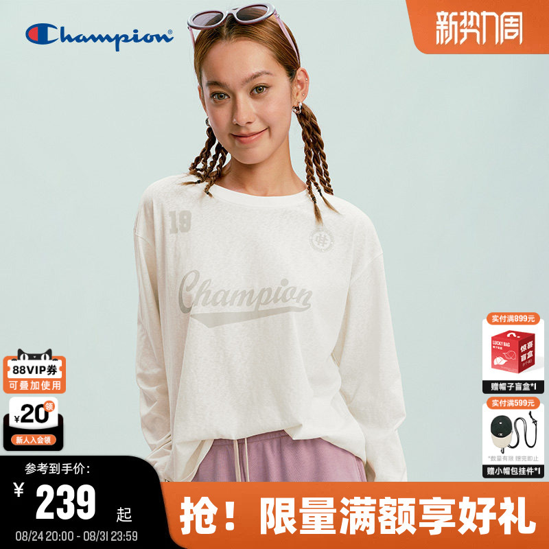 Champion Long-Sleeved T-Shirt for Women 2026 Spring New Round Neck Printed Base Layer Soft Retro Girl