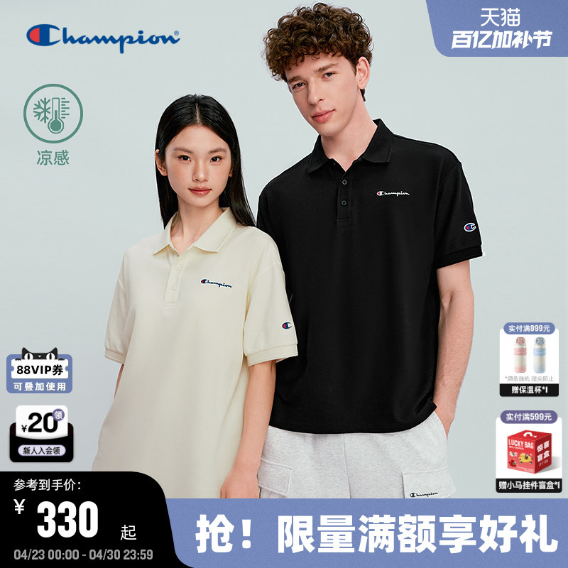 [Cool Feeling] Champion Short-Sleeved Polo Shirt for Men 26 Summer New Style Couple Old Money Style Lapel Trendy T-Shirt