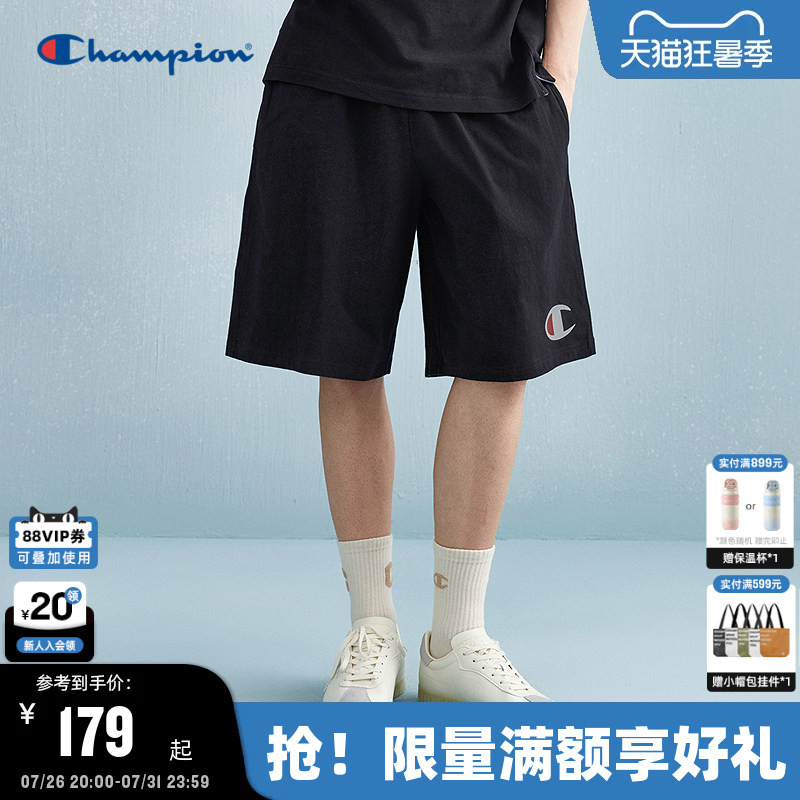 Champion Men's Summer Cotton Shorts Trendy Black Five-Point Shorts Casual Loose American Style Champion Men's Summer Cotton Shorts Trendy Black Five-Point Shorts Casual Loose American Style
