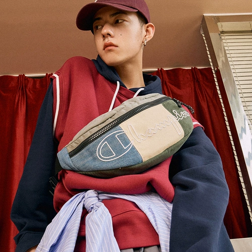 【Тот же стиль Wang Junkai】 Чемпион Чемпион Чемпион Плетника Сумка по кроссовым сумку спортивная сумка для сундука вышитая контрастная мешка по талии