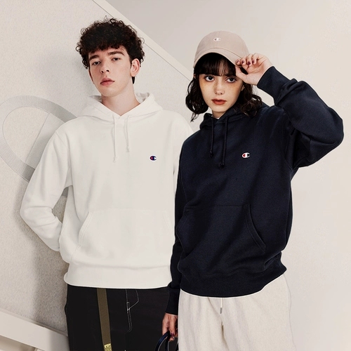 [Тот же стиль Ван Цзюнькая] Бархатная толстовка Champion для мужчин, осенне-зимняя, с капюшоном, утолщенная, с вышивкой, модный бренд для женщин