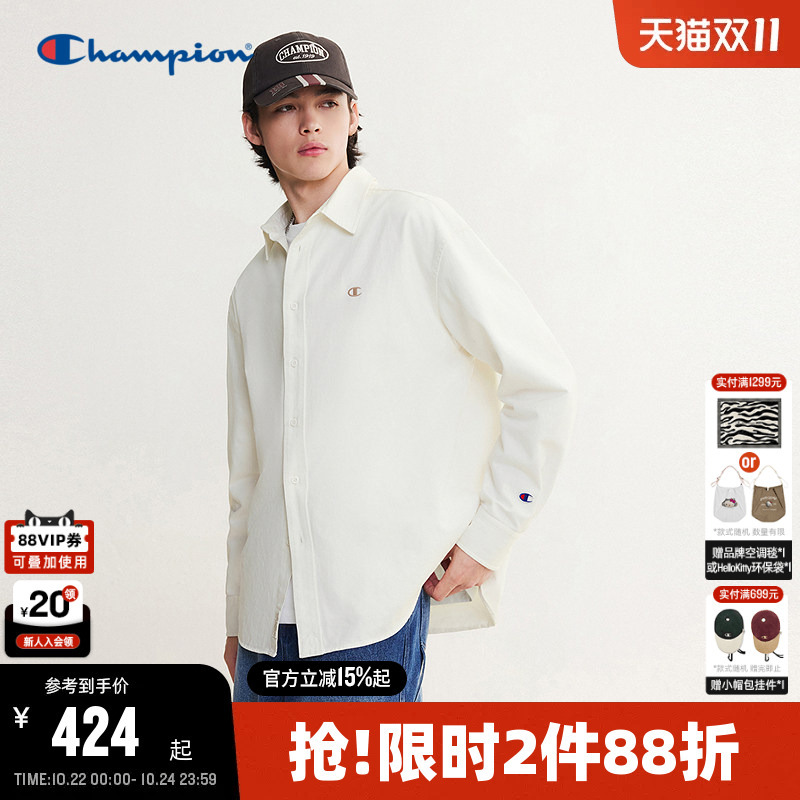 Champion Champion Twill Long-Sleeved Shirt for Men 2026 Autum New Pure Cotton Lapel Blouse for Women White Casual
