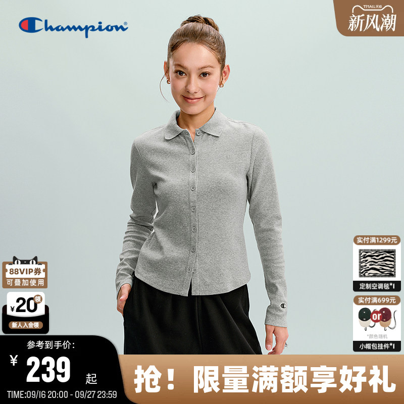 Champion Long-Sleeved Polo Shirt for Women 26 Spring New Slim Fit Elegant Stylish Simple Trendy Shirt T-Shirt