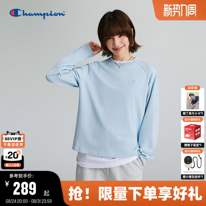 Champion Long-Sleeved T-Shirt for Women 2026 Autum New Cotton Sports Top Blue Commuter Style Blouse Champion Long-Sleeved T-Shirt for Women 2026 Autum New Cotton Sports Top Blue Commuter Style Blouse