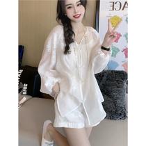 Privately customized high-end national style embroidery suit 2024 summer new style new Chinese button top and shorts two-piece set