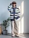 TIP ສະໄຕລ໌ຍີ່ປຸ່ນ lazy style striped sweater cardigan ສໍາລັບຜູ້ຊາຍແລະແມ່ຍິງ casual contrast ສີ niche ຄູ່ knitted sweater ແນວໂນ້ມ