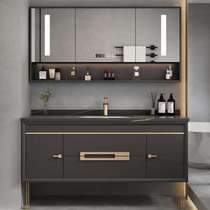 Modern minimalist rock board oak-wood bath cabinet smart mirror hanger washroom washout washbasin cabinet combination custom-made