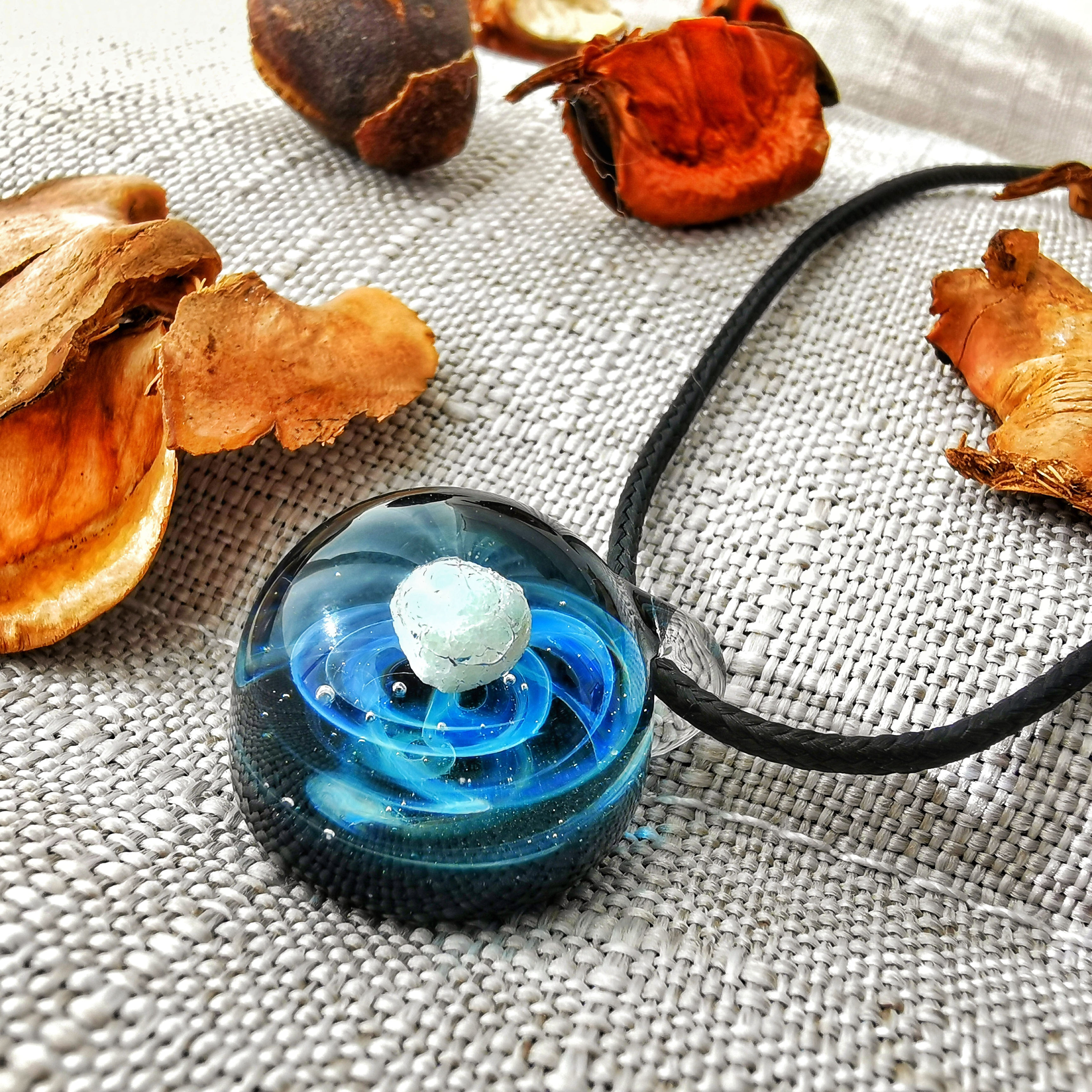 Galaxy after burning pet cat and dog baby teeth ashes souvenir jewelry pendant necklace handmade glass beads spar stone customization