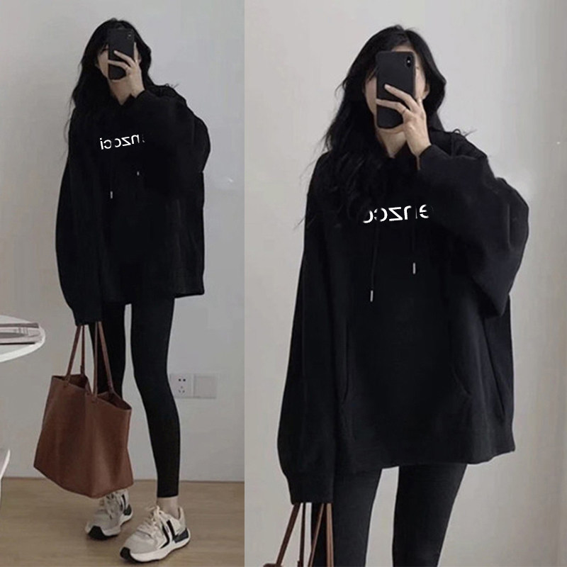 Pregnant women's clothing autumn and winter even cap and clothing Lazy Wind in Korean version with a long section of covered bellwee and a pregnant woman wearing a pregnant woman's blouses autumn-Taobao