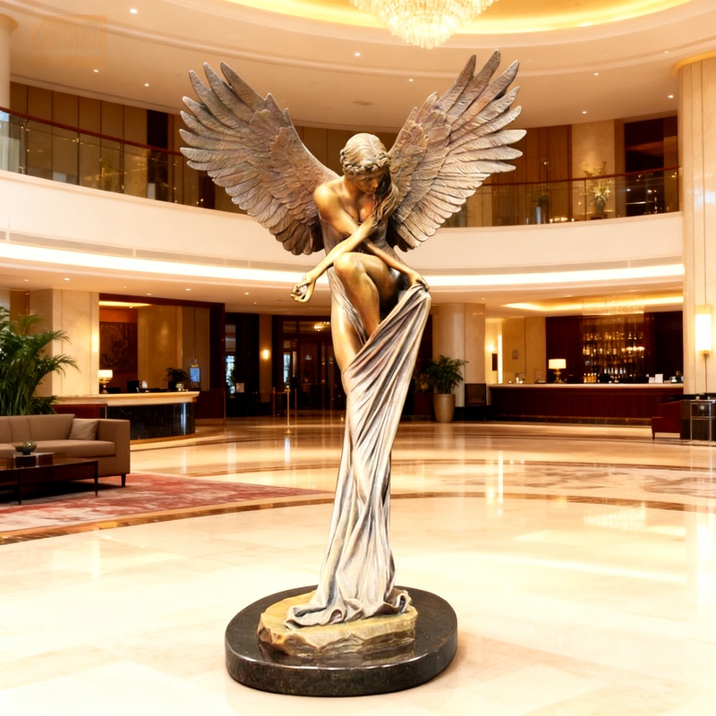 Abstract Angel Wings Figure Sculpture Statue Metal Cast Copper Goddess European Style Ornaments Villa Hotel Creative Artwork