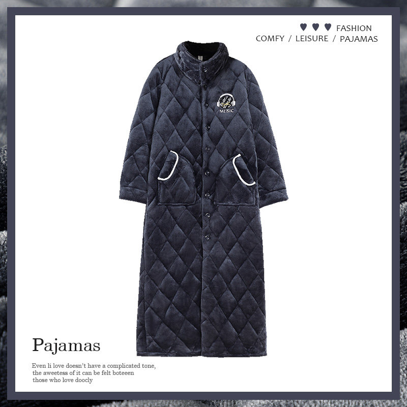 Yu one trillion Lin sleepwear winter style man sleepwear coral suede thickened 3-layer clip cotton ultra-thick bathrobe gaffe to increase the morning gown-Taobao