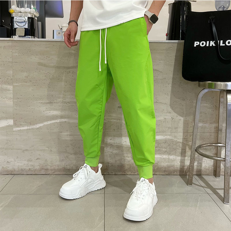 2026 Summer Thin Trendy Brand Ice Silk Sports Pants Dopamine Green Colorful Men's Casual Pants Jogger Quick-Dry Pants
