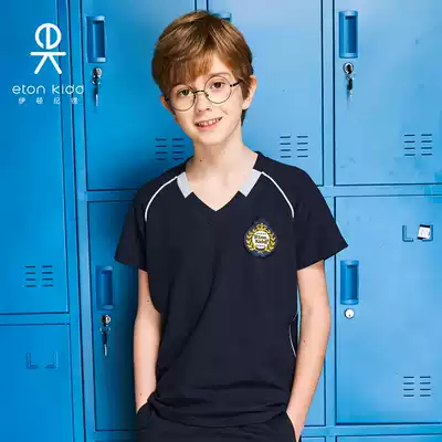 Eaton Gide primary and secondary school students British school uniform boys and girls short-sleeved summer gray sports T-shirt V-neck half sleeve