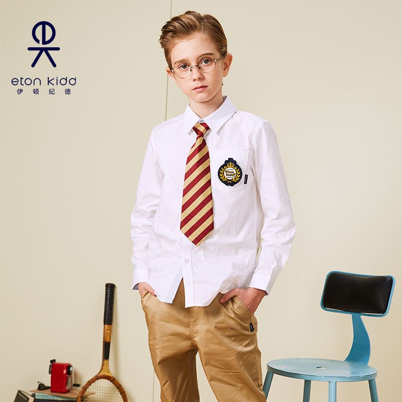 Eaton Gide elementary school uniform boy white sleeve shirt pure cotton shirt spring and autumn 16C 156
