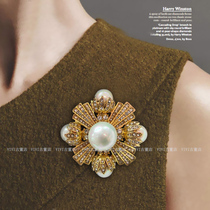 (Outer single) vintage Antique style do old copper gold-plated brooch pearl silk towel buckle coat coat pin