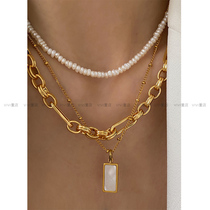 ins cold wind White Shell malachite necklace detachable pendant neck chain sweater chain simple Nordic super A gilded accessories