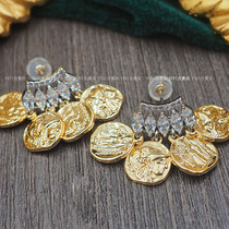(Outer single) French FALL @ Greek style retro earrings figure gold coin zircon gilded court earrings female