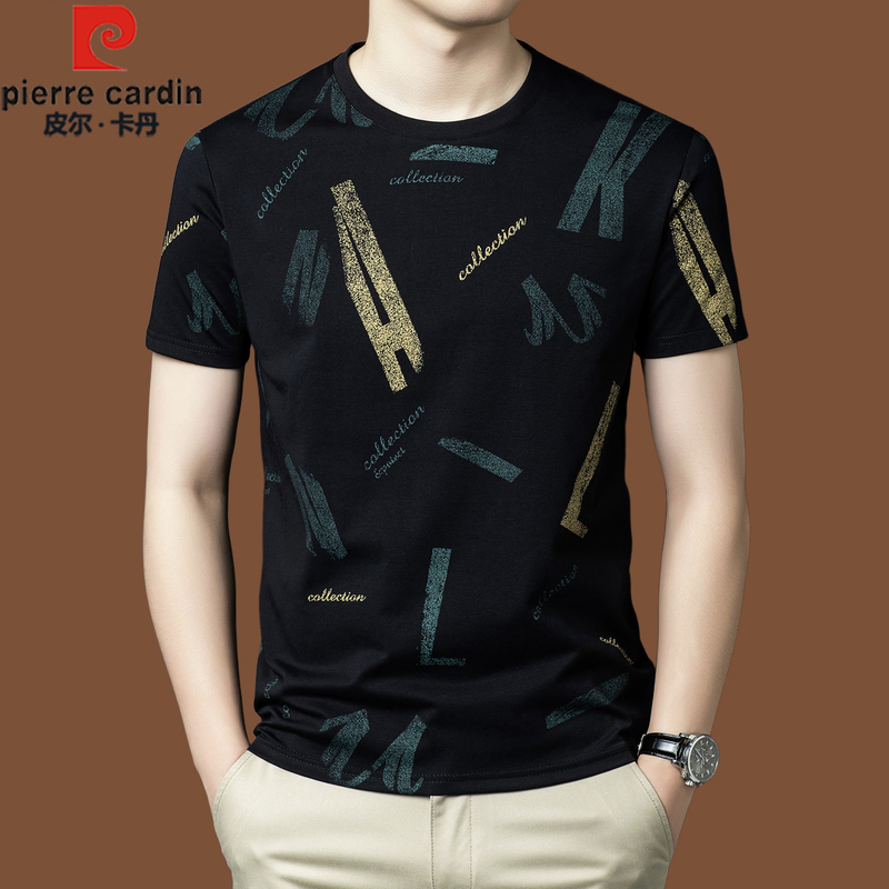 Pierre Cardin Summer Thin Pure Cotton Short-Sleeved T-Shirt for Men, High-End Fashion Casual Versatile Round Neck Printed Top Trendy Pierre Cardin Summer Thin Pure Cotton Short-Sleeved T-Shirt for Men, High-End Fashion Casual Versatile Round Neck Printed Top Trendy