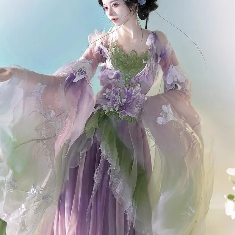 【Yulan】2026 Original Flower Goddess 2.0 Warring States Robe National Style Women's New Set Green Warring States Robe