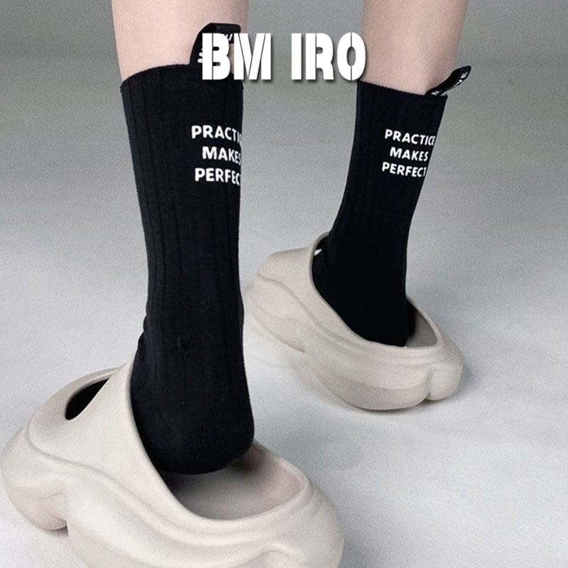 Japanese Bm Iro Trendy Brand Niche Design Heel Label Letter Socks Unisex Couple Mid-Calf Socks Internet Celebrity Cotton Socks
