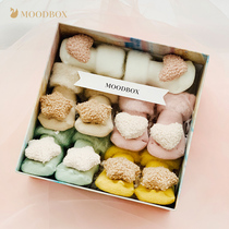 moodbox full moon newborn baby products Spring and summer mid-tube socks cute lint shape newborn female treasure gift box