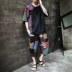 Bộ đồ cotton và vải lanh Trung Quốc set đồ thun nam tay ngắn bằng vải thun nam xu hướng hè 2019 mới giản dị thương hiệu nam T - Áo phông ngắn áo thun polo Áo phông ngắn