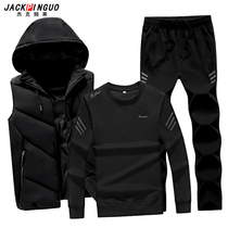 Sports suit mens sweater three-piece suit autumn and winter loose and casual mens plus velvet thick winter large size sportswear