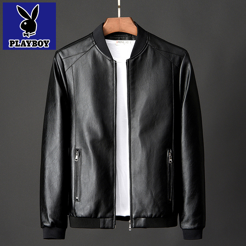 Playboy Leather Jacket Men's Coat Spring and Autumn Leather Jacket Men's Casual 2026 New Motorcycle Jacket Winter Large Size