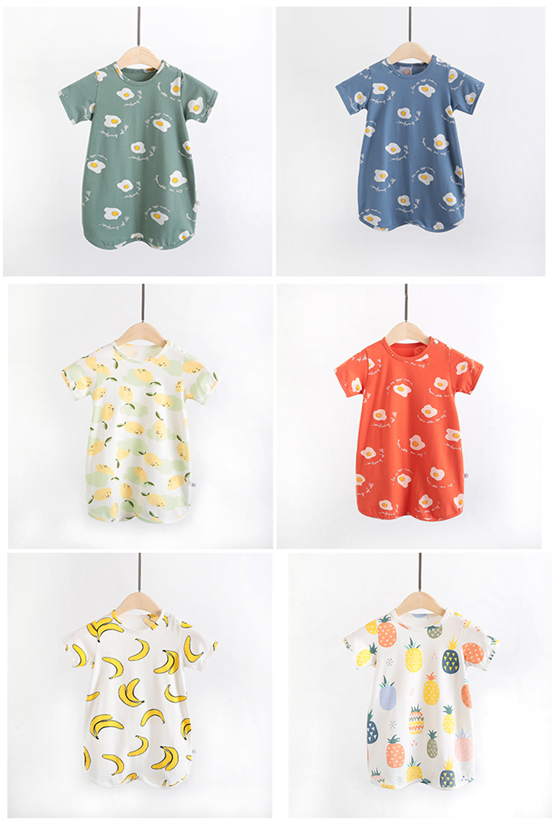 Bộ đồ ngủ cho bé mùa xuân và mùa thu Áo choàng cotton dài tay cho bé trai 1 bé gái mùa hè Áo choàng tắm một mảnh 3 tuổi cho bé - Áo liền quần đồ liền quần