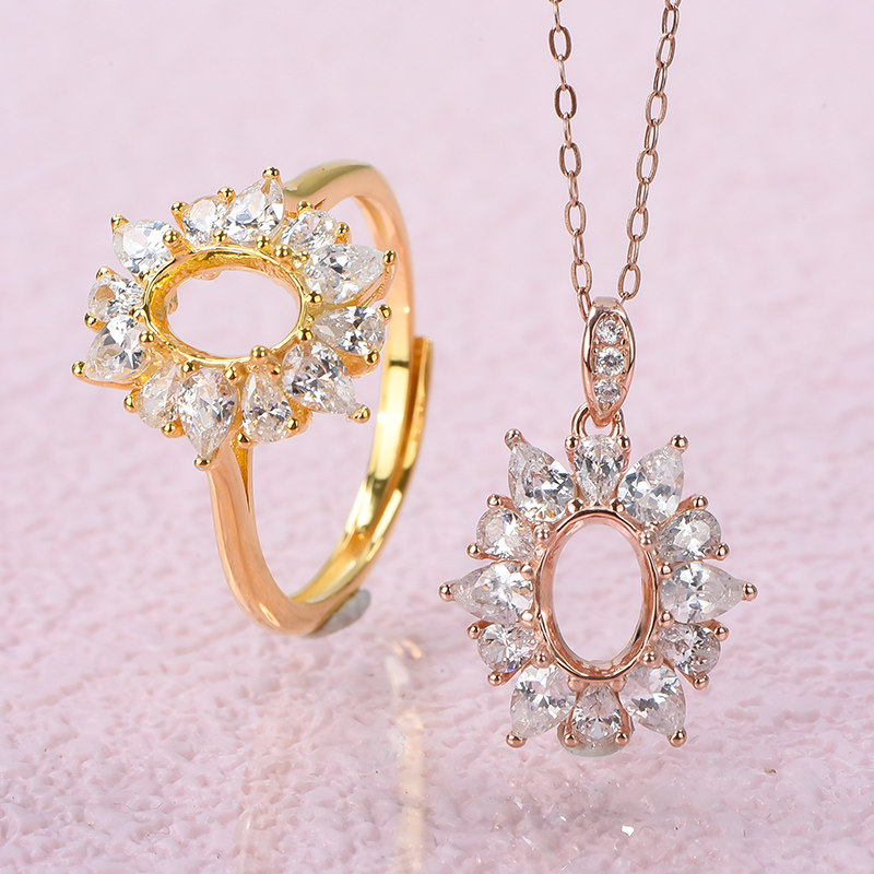 Set ring pendant holder 6*8mm sunflower ring