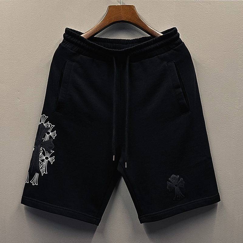 Pu Leather Trendy Brand Cross Embroidered Shorts Men's Summer New Casual Five-Point Pants Loose Large Size Sports Pants