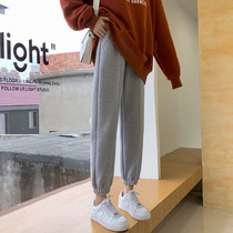 Sports pants woman loose bunches high waist display slim guard pants 2021 new spring and autumn straight drum slim down casual light cage pants