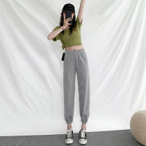 Sweatpants womens summer 2021 new thin section loose straight leg tie wild gray lantern nine-point casual pants