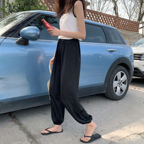 Black anti-mosquito pants womens summer loose thin large size fat mm ice silk Harun ultra-thin section lantern pants summer