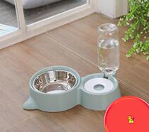 Cat bowl Large capacity double bowl automatic drinking water Stainless steel ins Dog bowl Large diameter crooked neck puppy live water anti-tipping