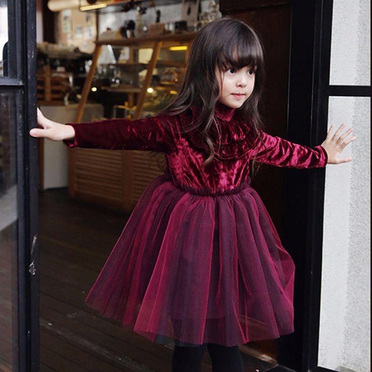 Fall 2020 cô gái New Slim dài tay áo đầm Rượu Red Mare Vàng Velvet dress 8.